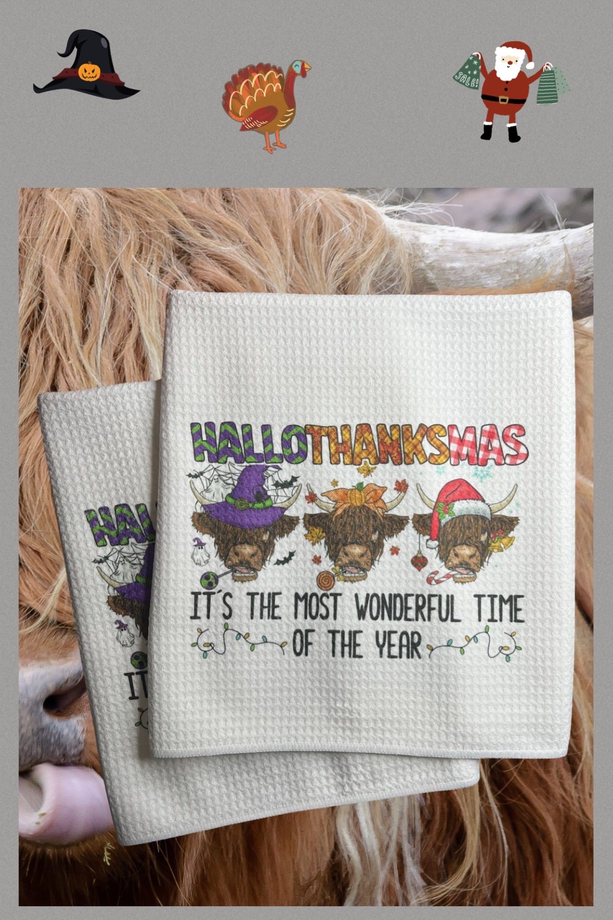 Highland Hallothanksmas kitchen towel set