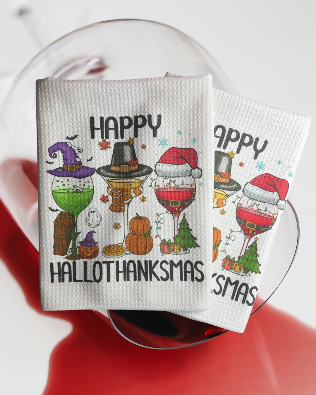 Wine Hallothanksmas kitchen towel set