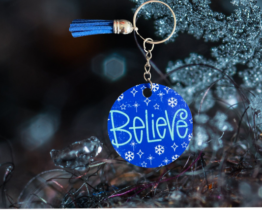 Believe keychain with tassel