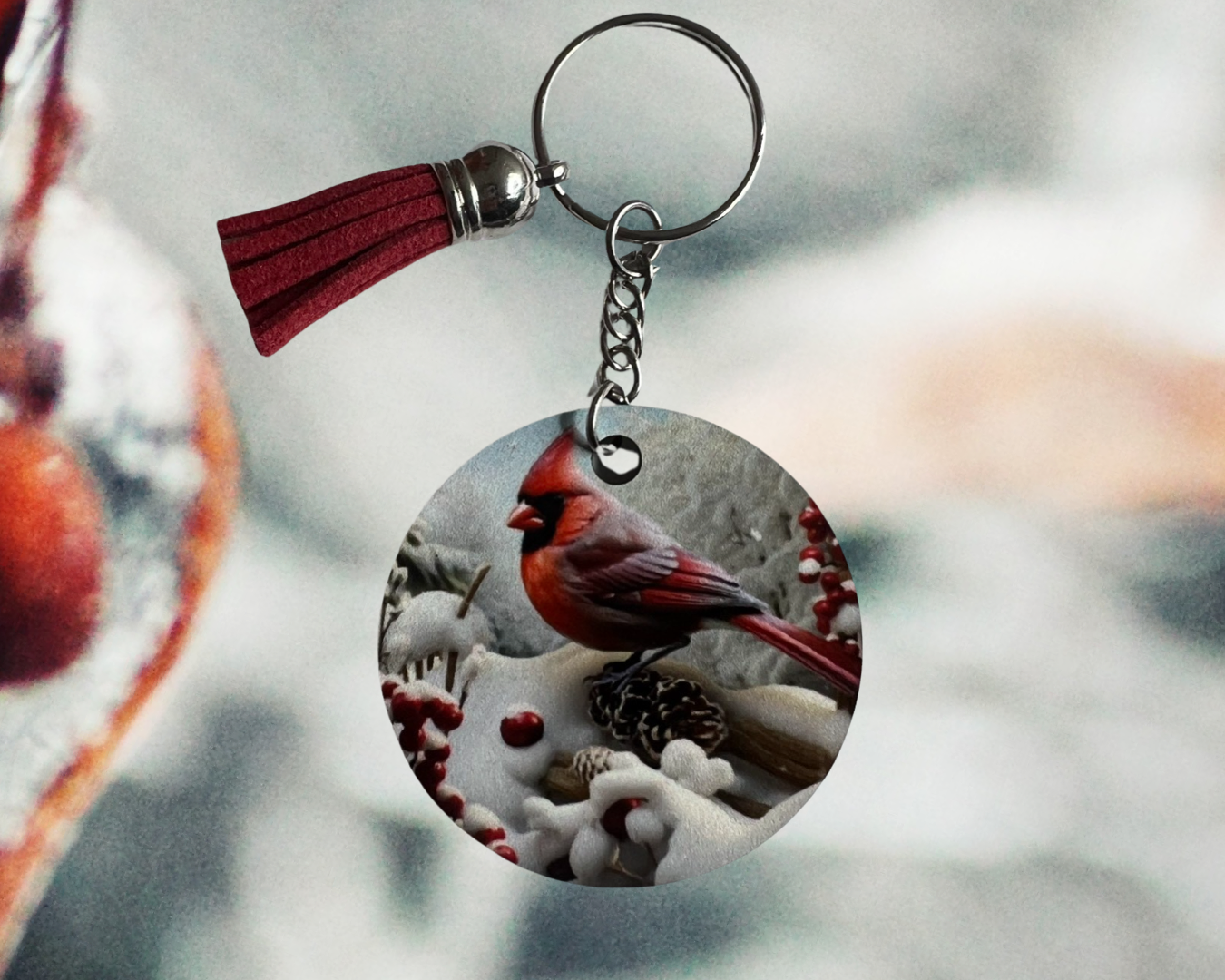 Cardinal keychain with tassel