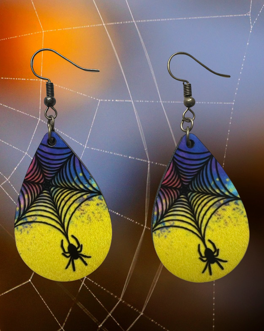 Spiderweb teardrop earrings