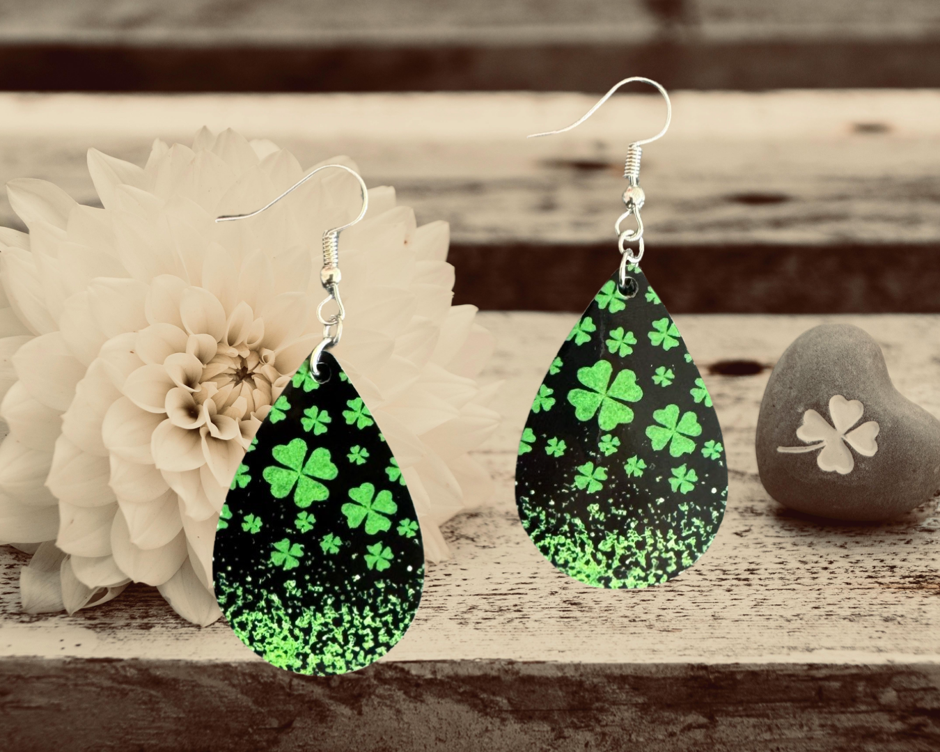 Black clover teardrop earrings