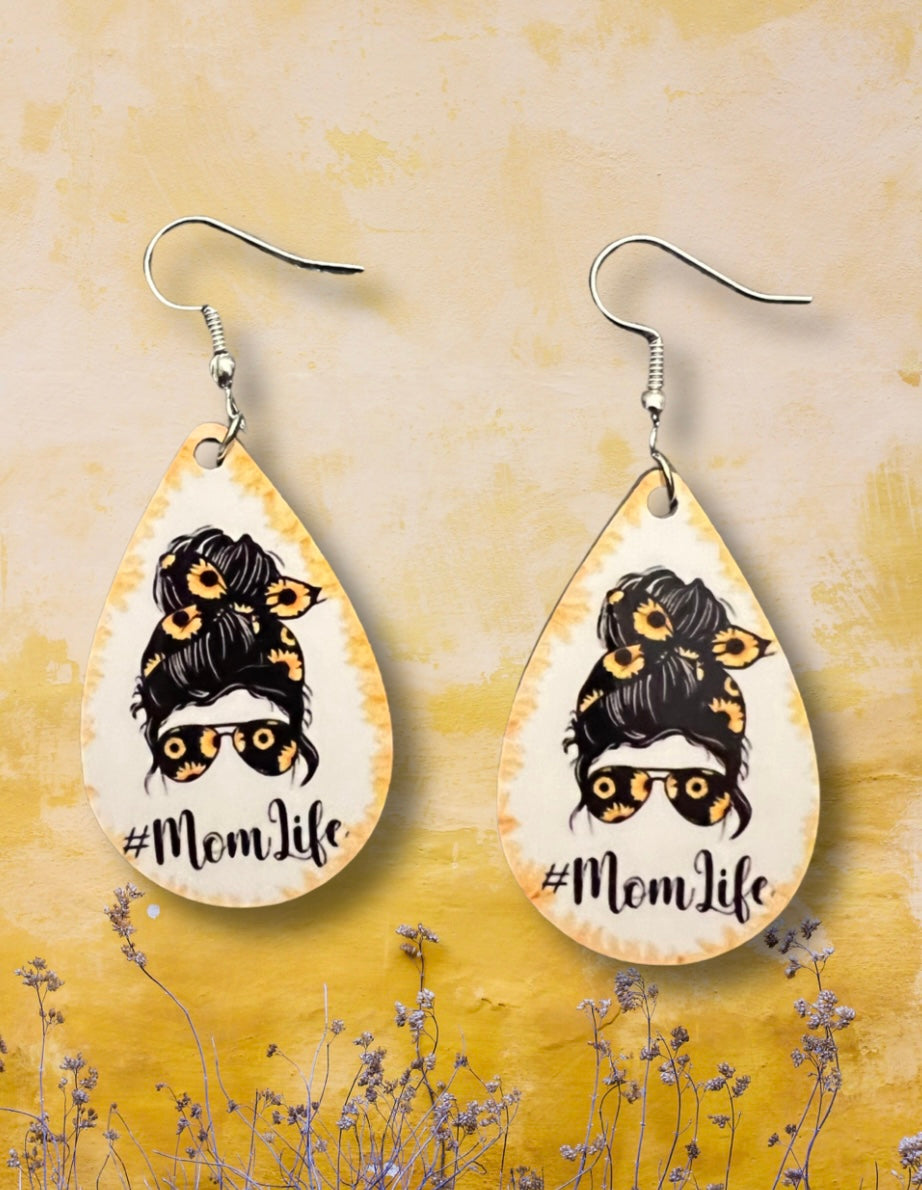 Mom life tear drop earrings